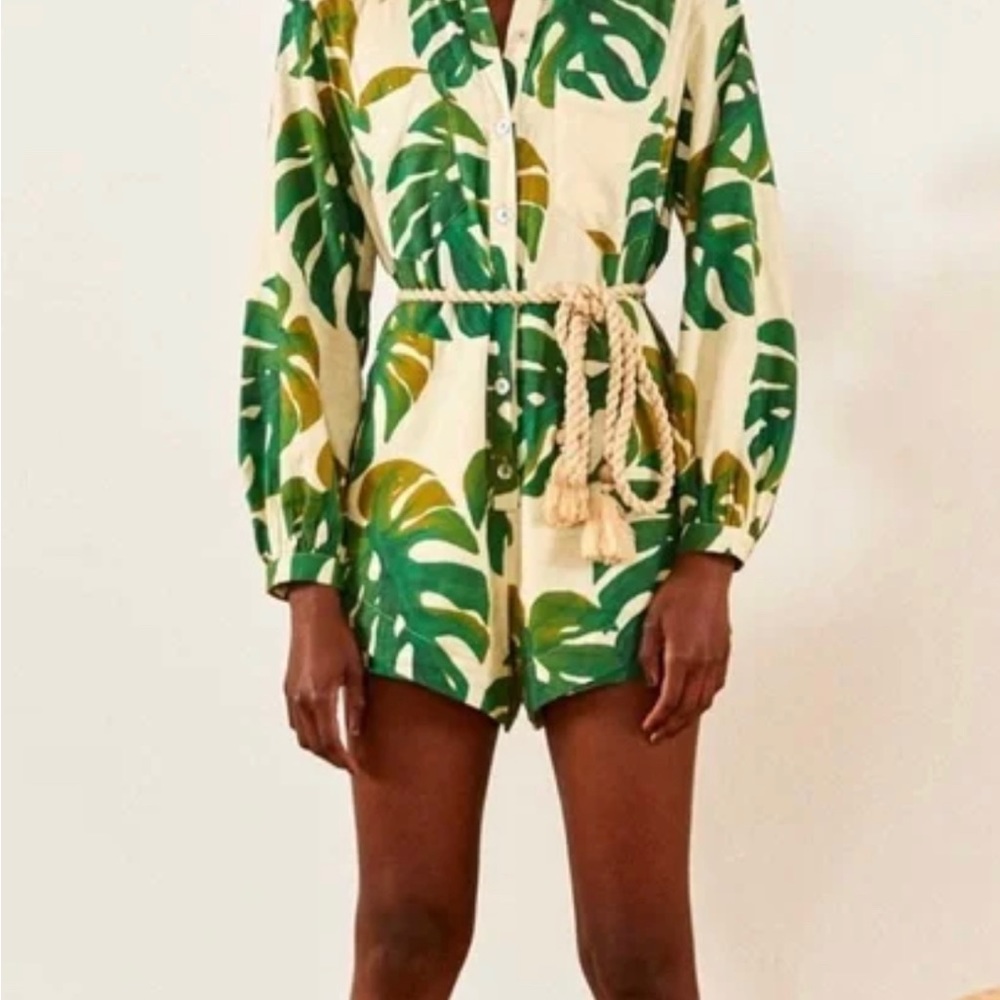Farm Rio Linen Monstera Romper Short